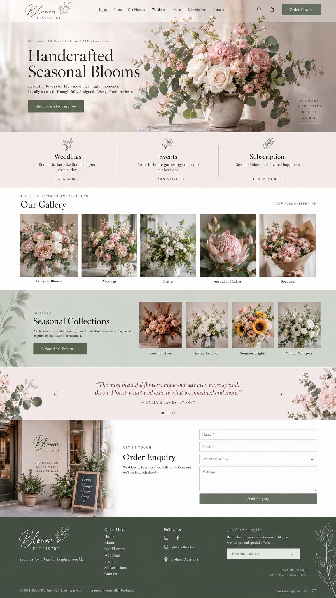 Full-length Bloom Floristry homepage design