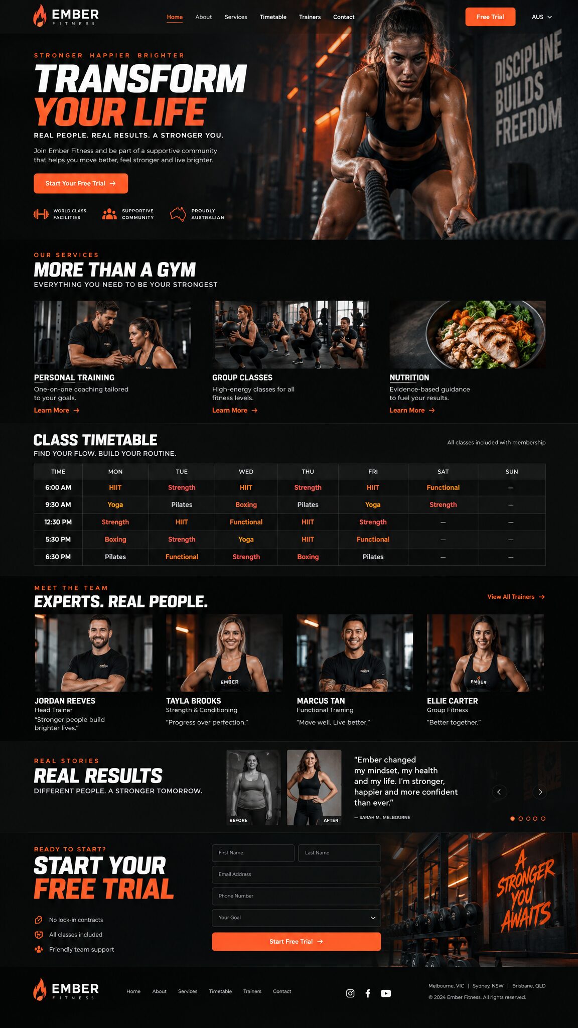Full-length Ember Fitness homepage design