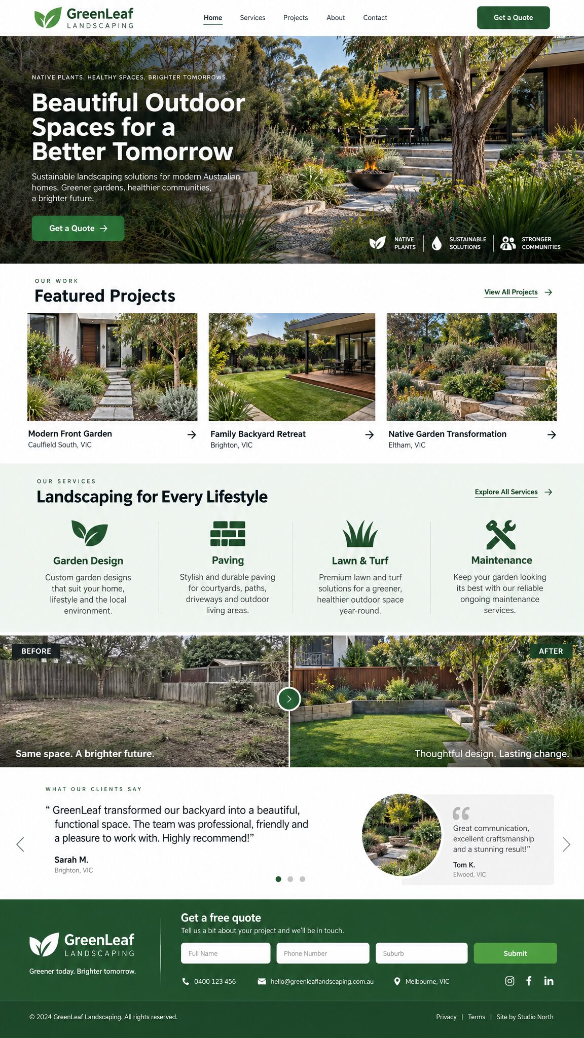 Full-length GreenLeaf Landscaping homepage design