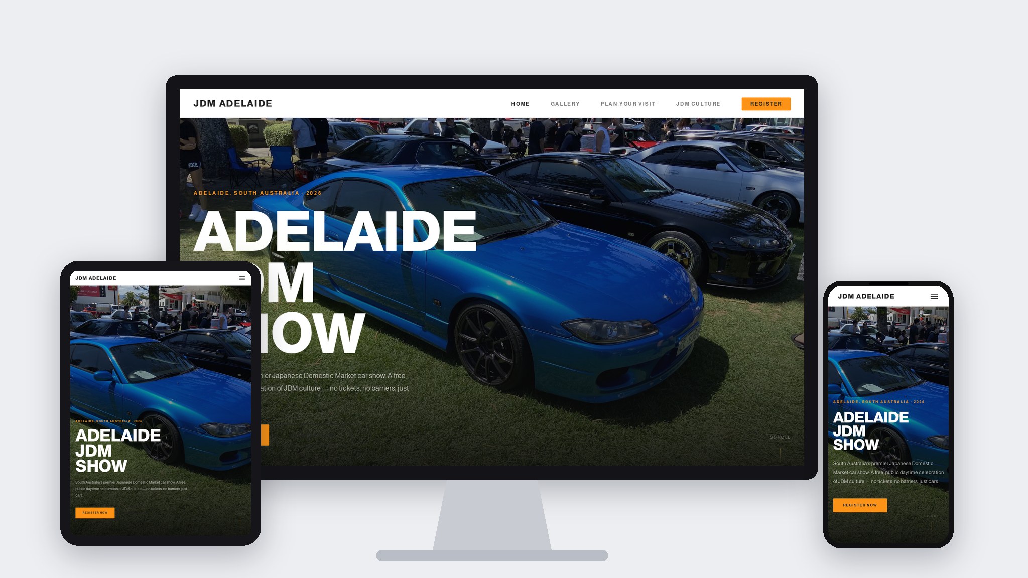Adelaide JDM Show website on desktop, tablet and phone
