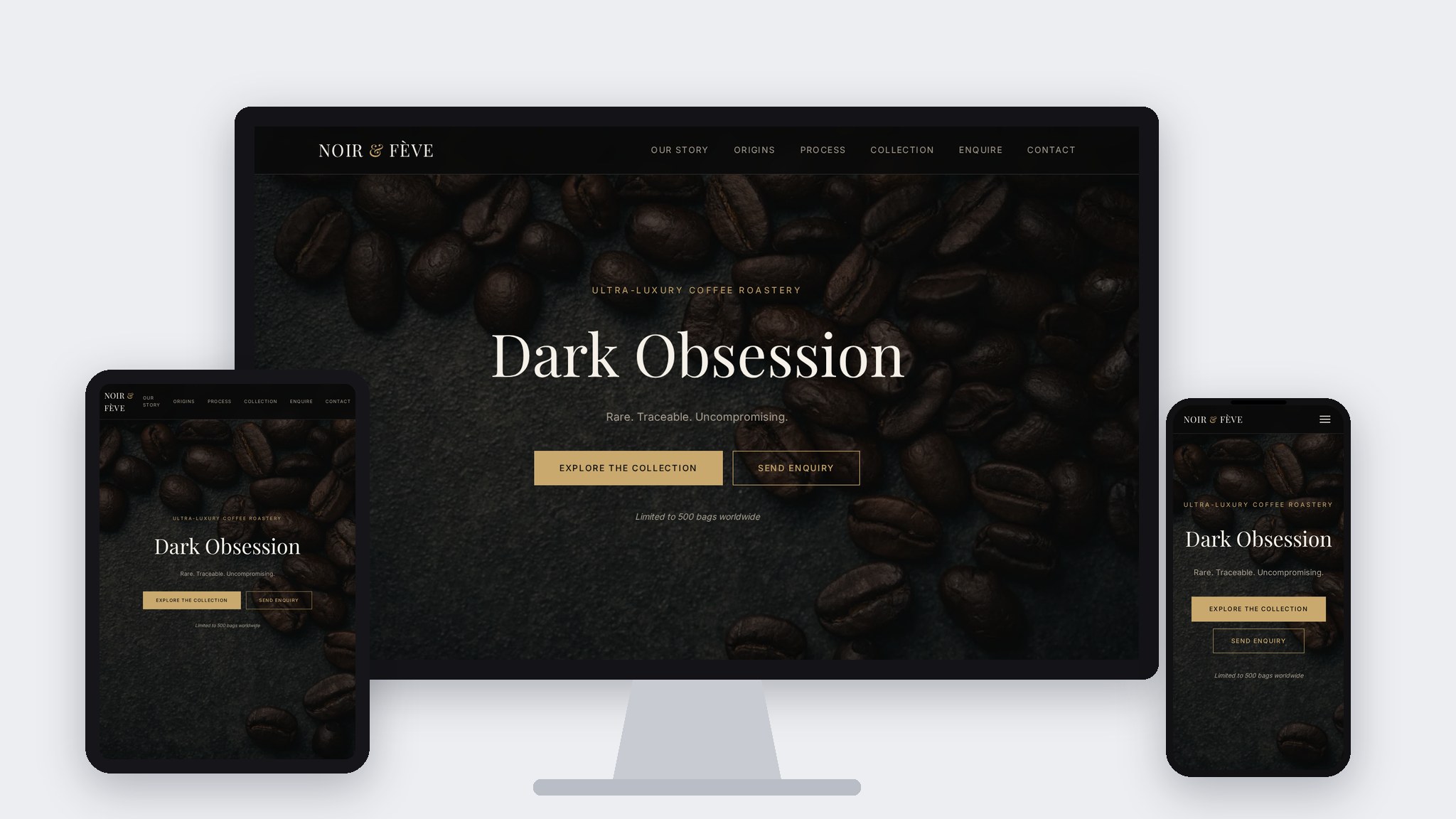 NOIR & FÈVE website on desktop, tablet and phone