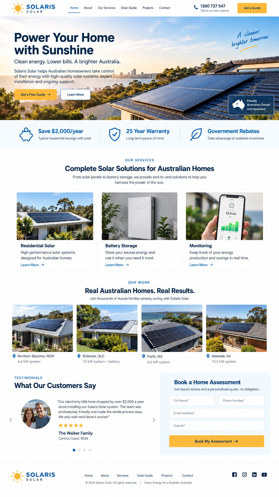 Full-length Solaris Solar homepage design